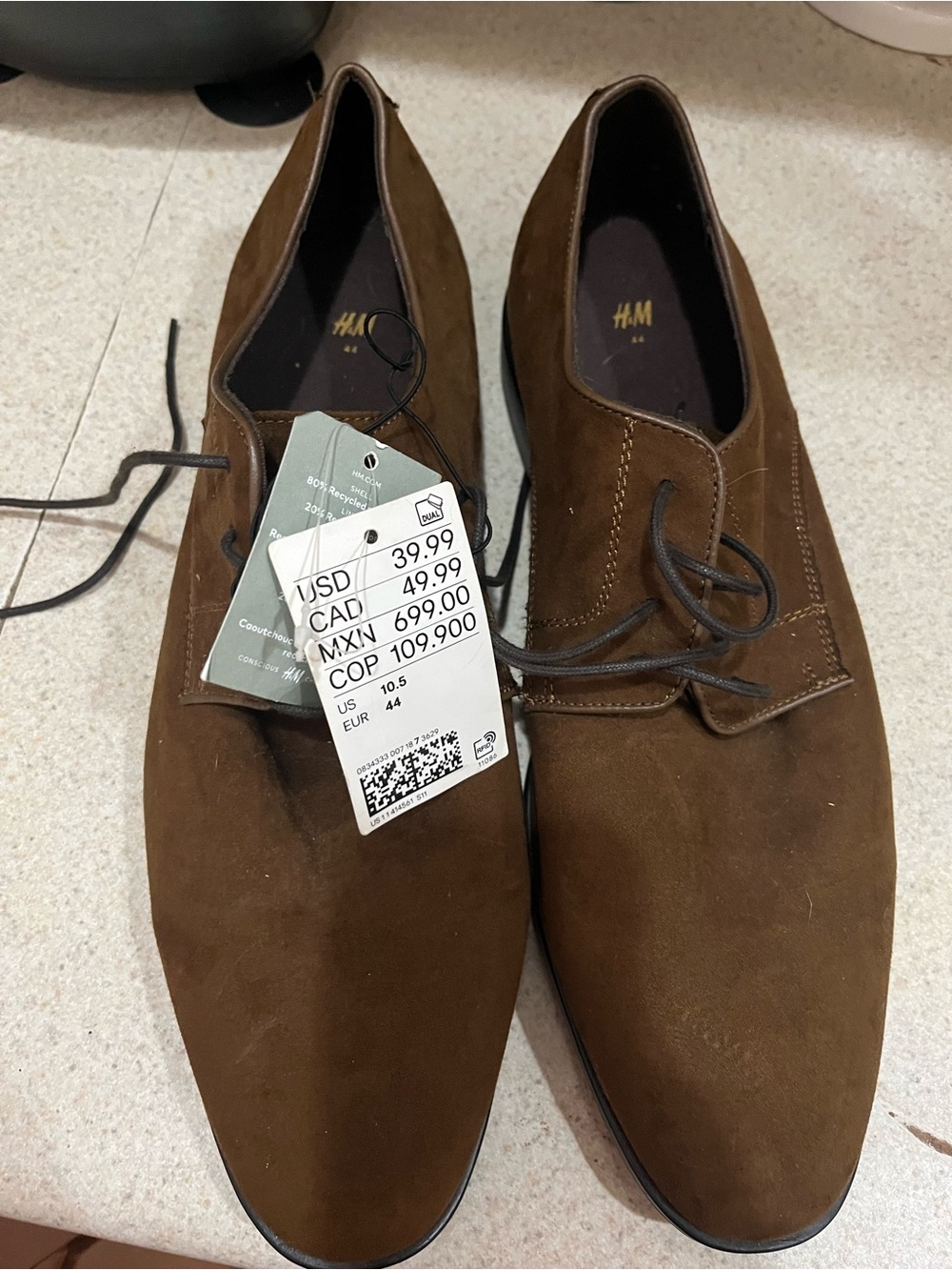 H&M Brown Suede Derby Lace-Up Shoes